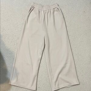 Wide-Leg Ribbed Pants in Light Beige